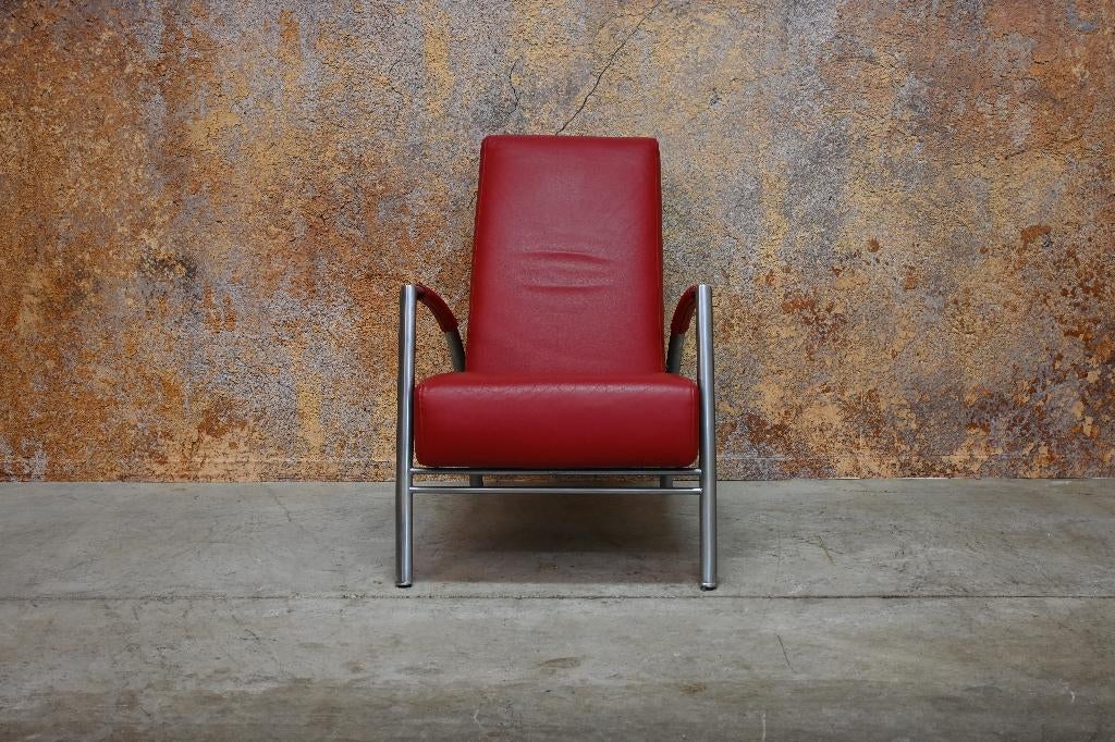 ZGANieuw rode leren Harvink de Club fauteuil + hocker, Harvink, Harvink, 75 tot 100 cm, Ophalen of Verzenden