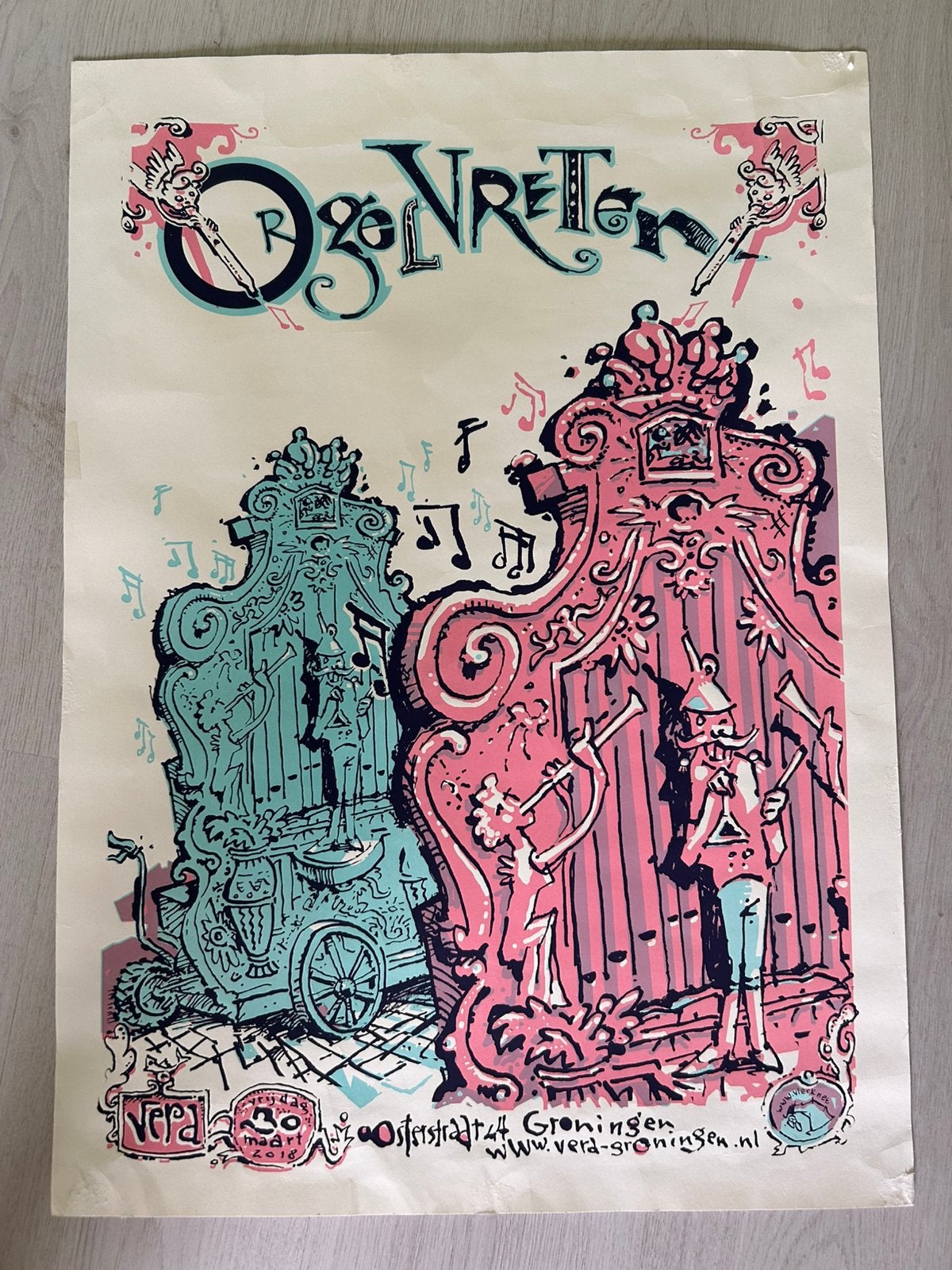 Vera zeefdruk Orgel Vreten 30 maar 2018, Ophalen of Verzenden