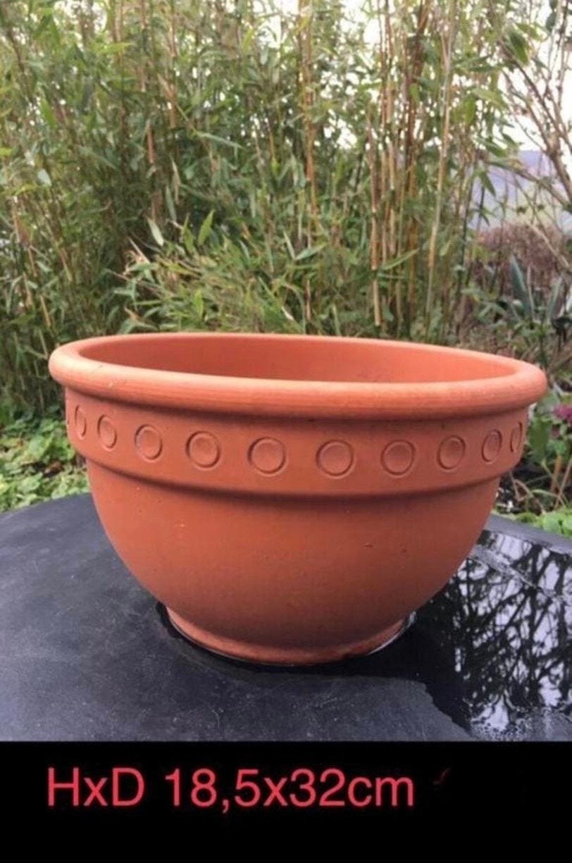 Mooie Franse terracotta lage bonsai bloempot HxL 18,5x32cm, Rond, Zo goed als nieuw, Minder dan 40 cm, Balkon