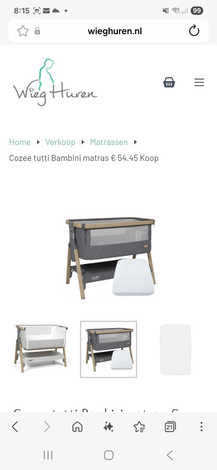 Matras voor Tutti Bambini Cozee wieg - ZGAN, Ophalen, Overige merken, Jongetje of Meisje, Wit