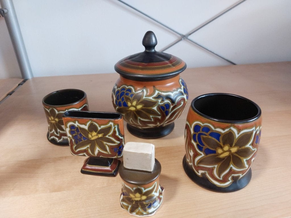 plateel Gouda Nadro art deco rokersset, Ophalen of Verzenden