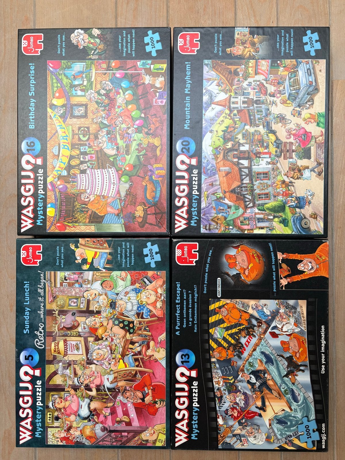 Grote collectie Wasgij en Jan van Haasteren puzzels, Hobby en Vrije tijd, Ophalen, 500 t/m 1500 stukjes, Zo goed als nieuw, Legpuzzel