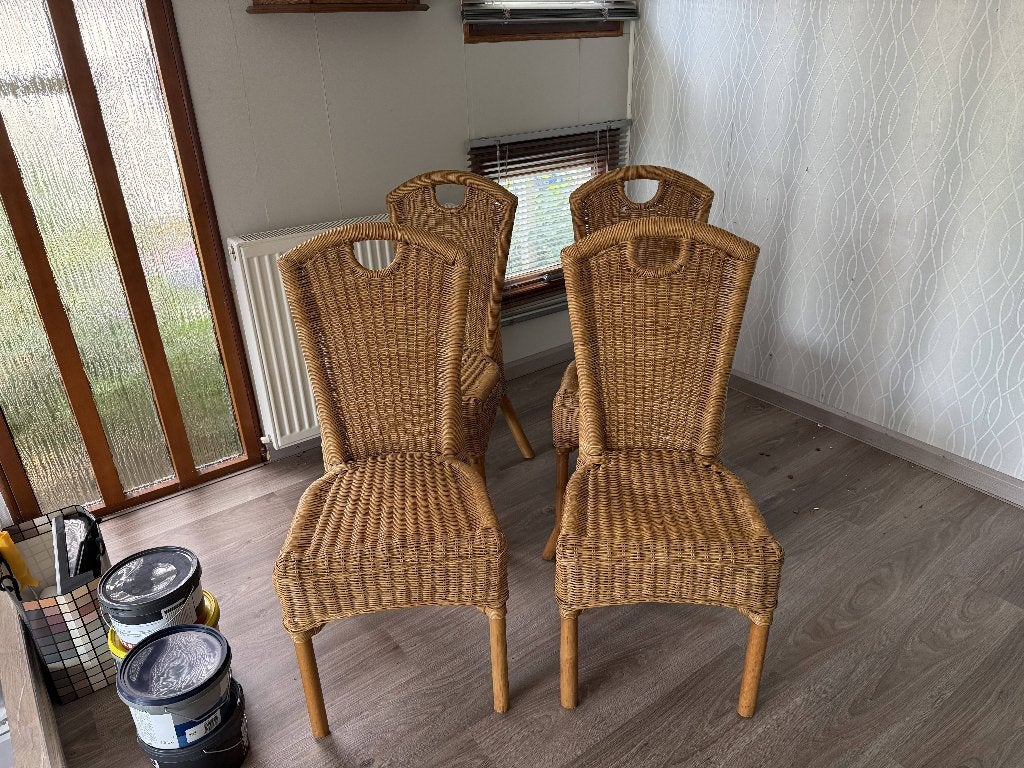Set van 4 rotan stoelen, Ophalen, Gebruikt, Bruin, Riet of Rotan
