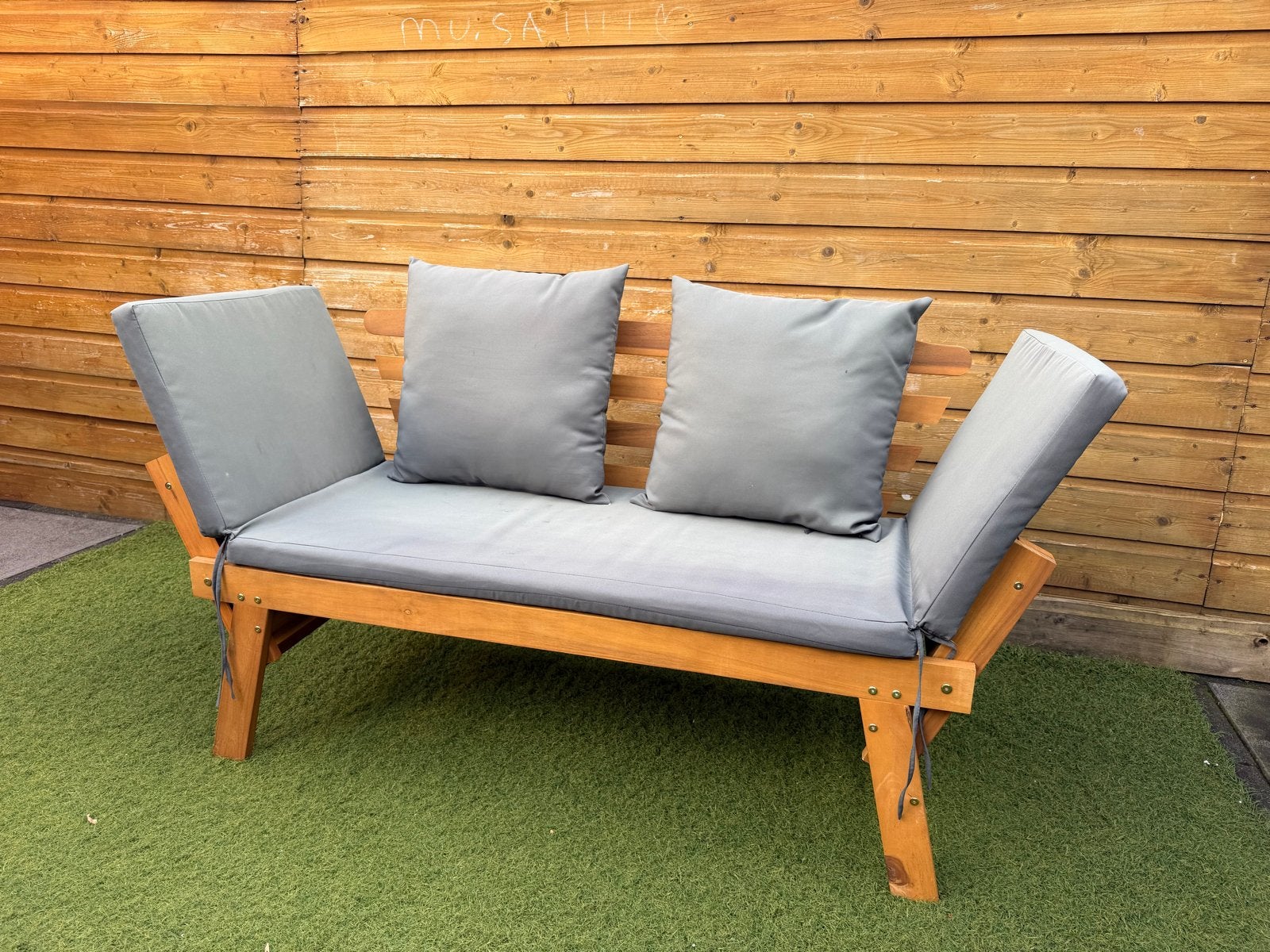 Houten Tuinbank met Ligfunctie en Kussens, Tuin en Terras, Ophalen, Zo goed als nieuw, Hout, Schommelbank