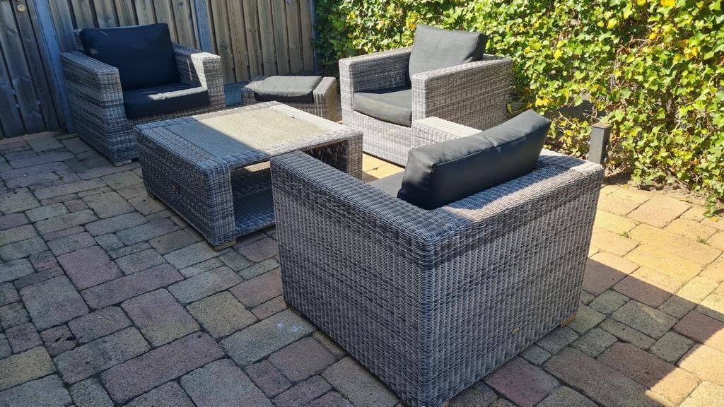 LIFE loungeset met 3 Stoelen, tafel en hocker, Tuin en Terras, Ophalen, Gebruikt, Wicker, Hocker