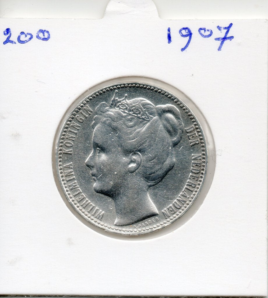 WILHELMINA GULDEN 1907 ZILVER, 1 gulden, Zilver, Ophalen of Verzenden, Koningin Wilhelmina