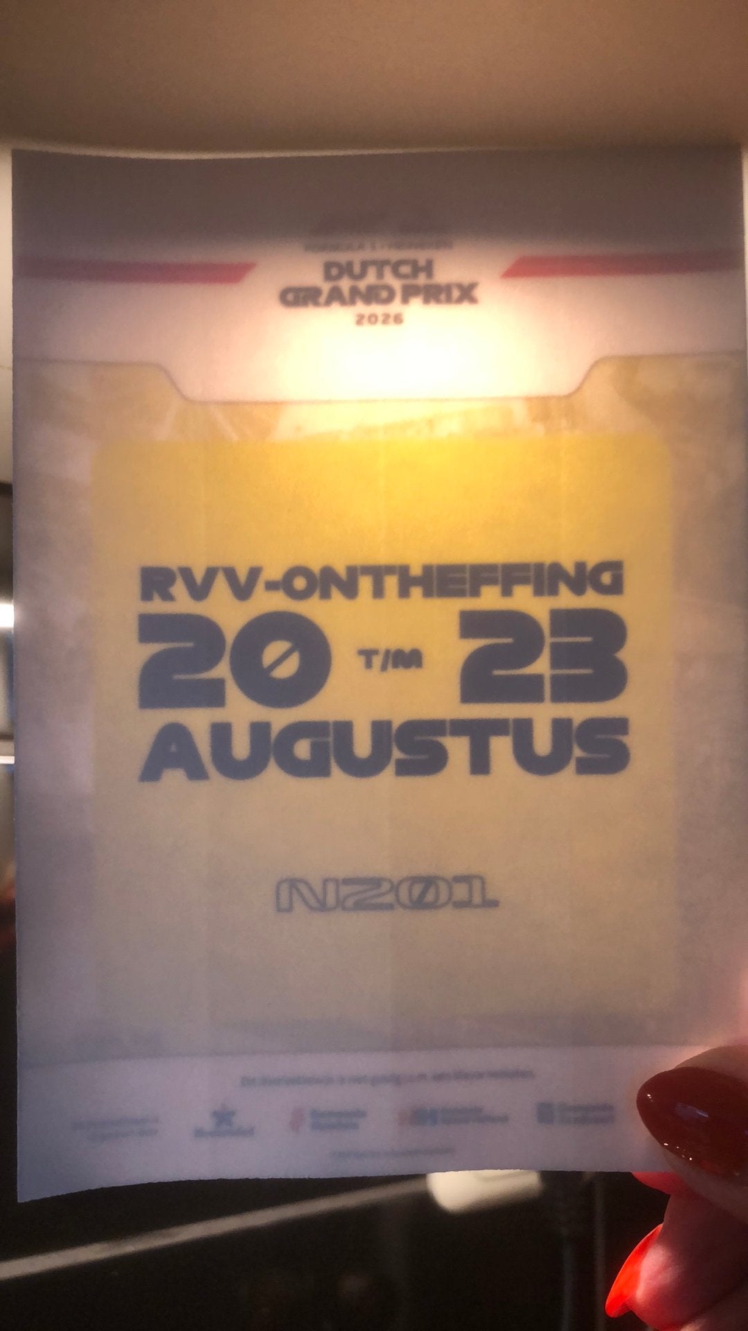 Doorgangsbewijs Zandvoort GP, Eén persoon
