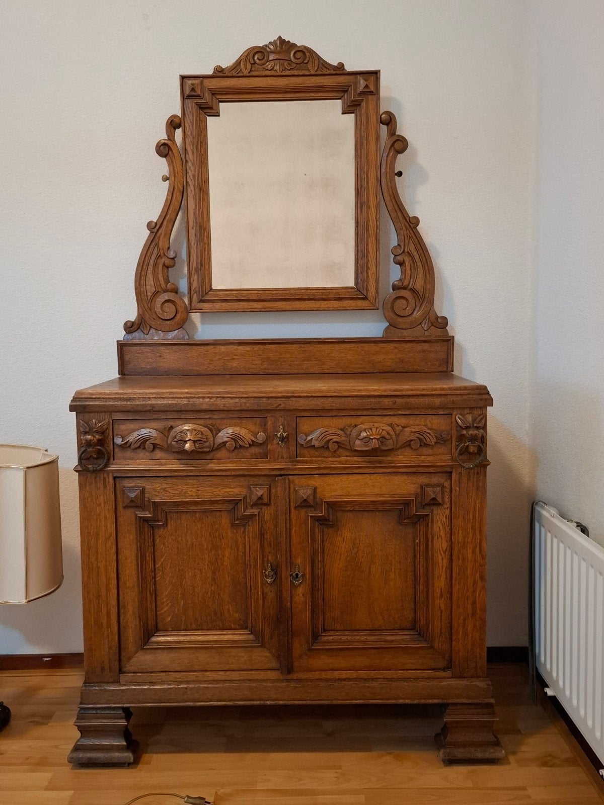 Antieke Eikenhouten Kast met Opzetspiegel, Antiek en Kunst, Ophalen