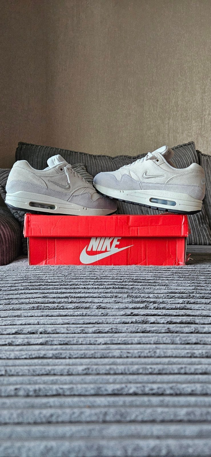 Nike Air Max 1 Premium SC 'Pure Platinum', Maat 39 / 25 cm., Blauw, Nike, Ophalen of Verzenden, Sneakers of Gympen