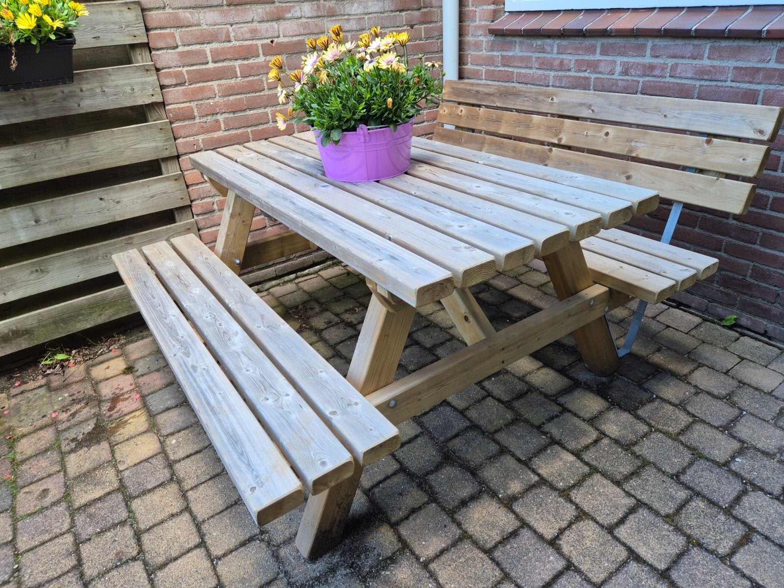 Picknicktafel van talen tuinmeubelen met leuning tuintafel, Tuin en Terras, Picknicktafels, Ophalen, Zo goed als nieuw, Rechthoekig