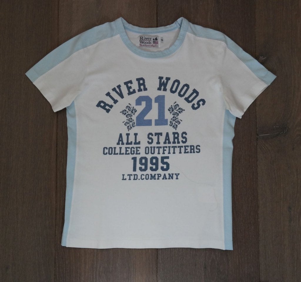 Riverwoods T-Shirtje met opdruk (wit/pastelblauw); maat 164, Meisje, Ophalen of Verzenden, Zo goed als nieuw, Shirt of Longsleeve