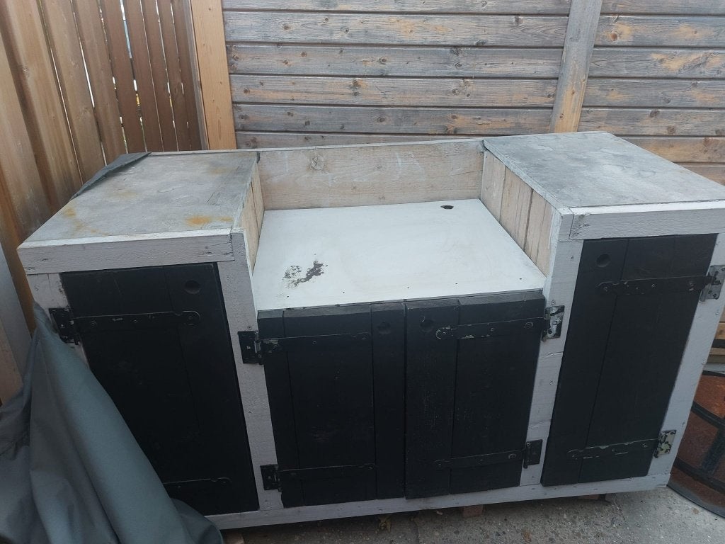 Mooie, robuuste houten buitenkast met twee marmerewerkbladen, Ophalen, Gebruikt, Handgemaakt, Gas