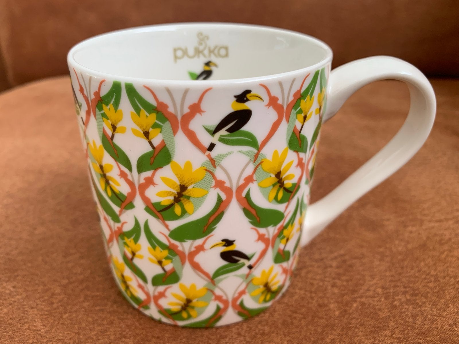 Mooi vintage Pukka Thee Mok met Vogel- en Bloemen, Ophalen of Verzenden