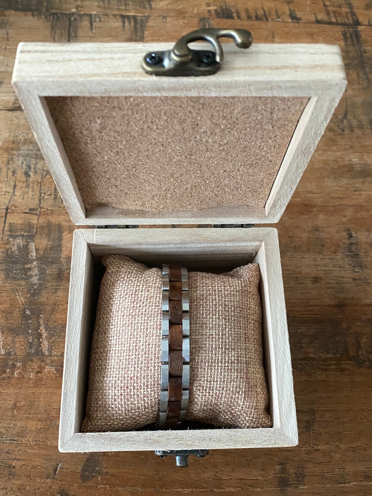 Armband heren staal notenhout nieuw, Sieraden, Tassen en Uiterlijk, Armbanden, Ophalen of Verzenden, Nieuw, Zilver, Staal