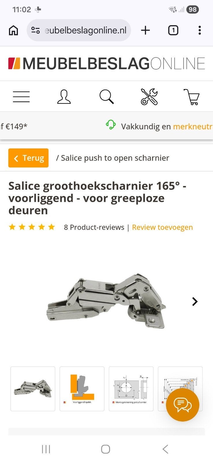 Salice scharnier voor keukendeur, Ophalen, Nieuw, Rvs, Scharnier