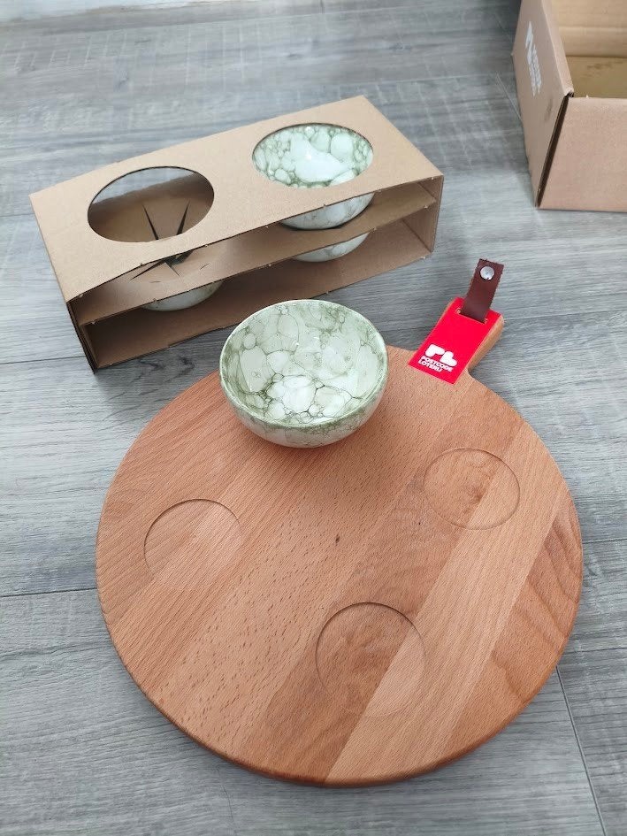 Postcode Loterij borrelplank met keramiek schaaltjes, Overige typen, Nieuw, Ophalen of Verzenden, Meerkleurig
