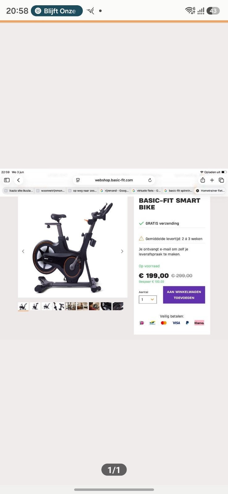 Basic-Fit Smart Bike Spinningfiets, Spinningfiets, Ophalen of Verzenden, Zo goed als nieuw, Metaal