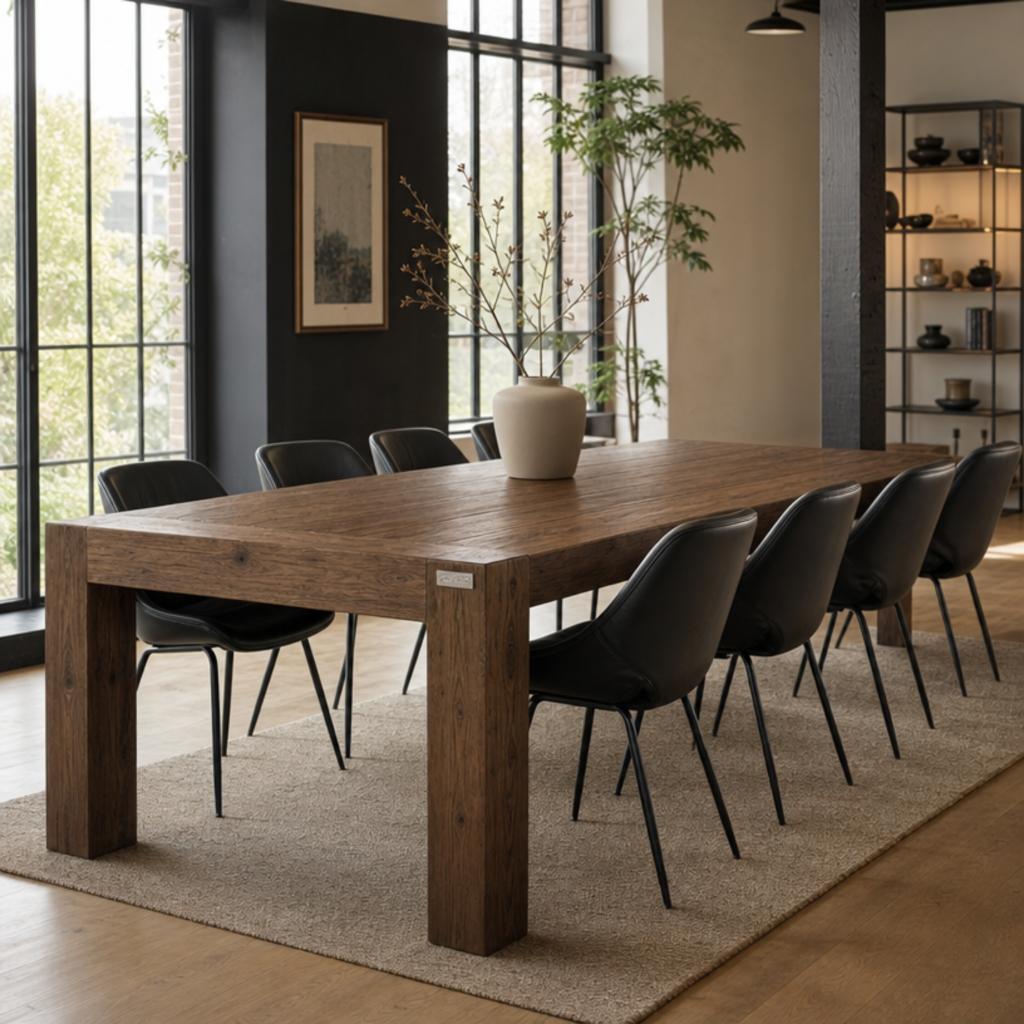 Xooon Massief Houten Eettafel 250x100 cm Donkerbruin, 100 tot 150 cm, Ophalen of Verzenden, Vijf personen of meer, Industrieel