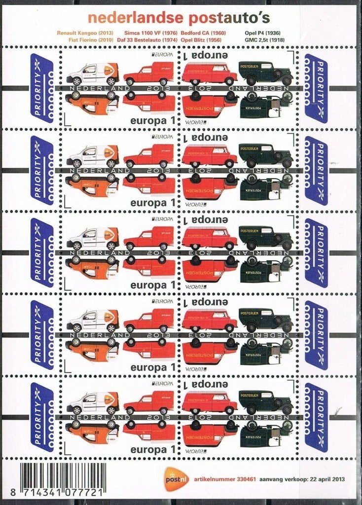 2013 Vel Europazegels Postauto's Priority 3055-3056 postfris, Verzenden, Na 1940, Postfris