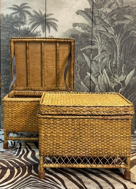 2 FLAMANT BIRMA ROTAN MANDEN BIJZETTAFELS END TABLES, Minder dan 55 cm, Rond, Zo goed als nieuw, Ophalen