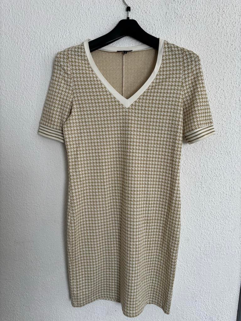 BR&DY Jurk met pied-de-poule print, maat L/M, Kleding | Dames, Beige, Maat 42/44 (L), Ophalen of Verzenden, Zo goed als nieuw