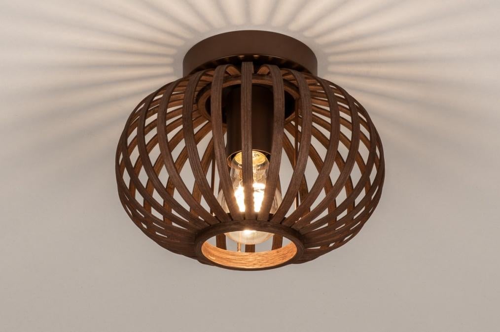 plafondlamp bamboe walnoot japandi hout rotan bed keuken hal, Ophalen of Verzenden, Nieuw, Hout