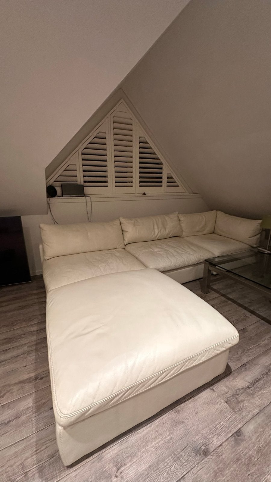 Comfortabele Wit/Crème Leren loungebank - Modulair Design, Ophalen, Gebruikt, 100 tot 125 cm, Lounge