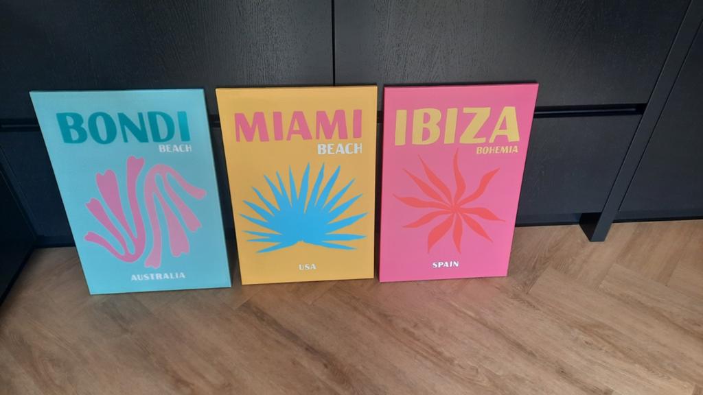 Zomerse wandpanelen schildersdoek met print rosé geel blauw, Ophalen, Zo goed als nieuw, Schilderij, Minder dan 50 cm