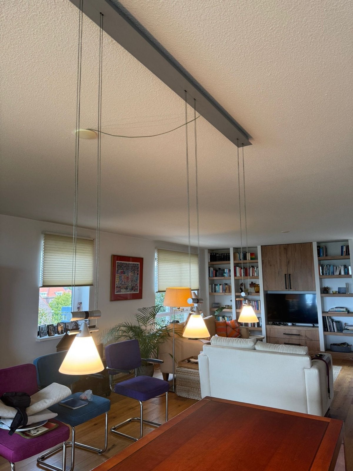 *moet weg* Plafondlamp hangend met 3 lampen, Ophalen, Gebruikt, Glas, Plafondlamp