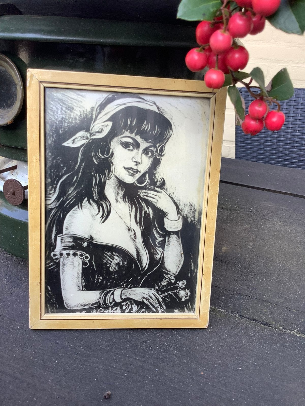 Brocante prent zigeunermeisje/gipsy girl fifties, Antiek en Kunst, Curiosa en Brocante, Ophalen of Verzenden