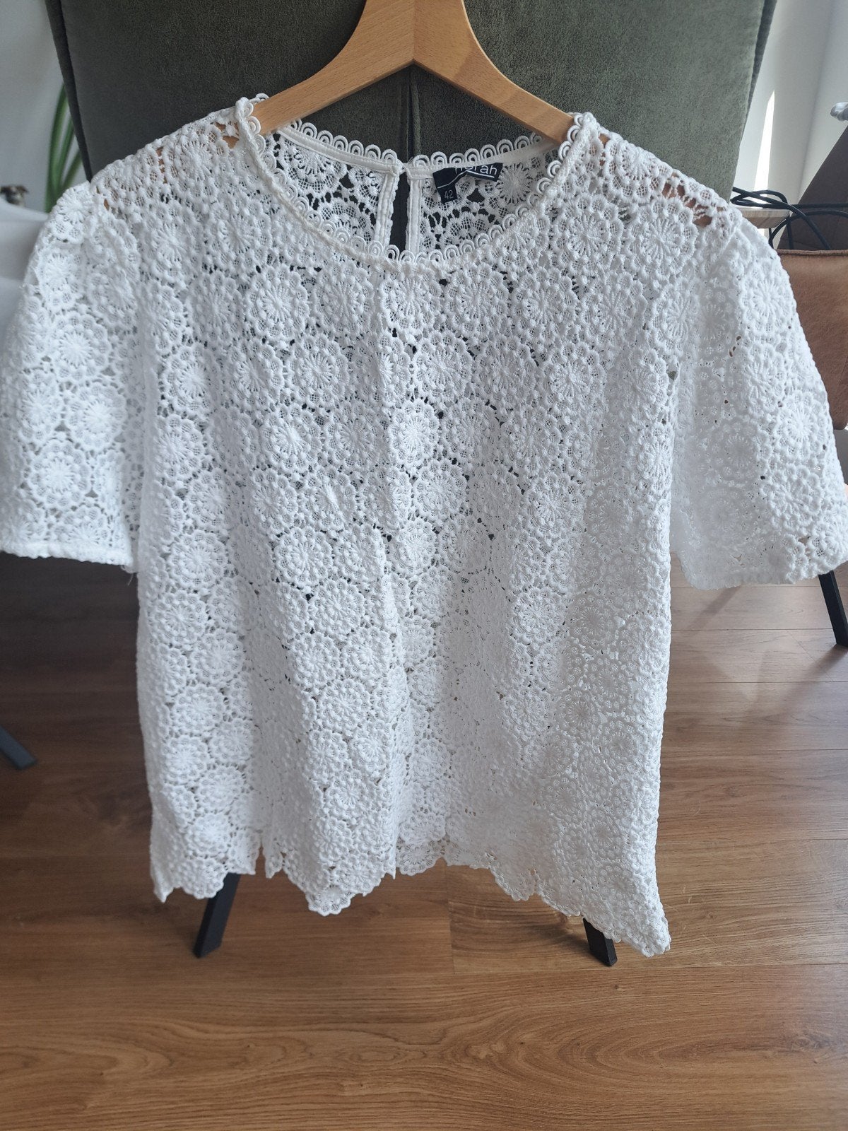 Norah Truitje - Wit gehaakt topje met korte mouwen, Maat 38/40 (M), Wit, Ophalen of Verzenden, Zo goed als nieuw