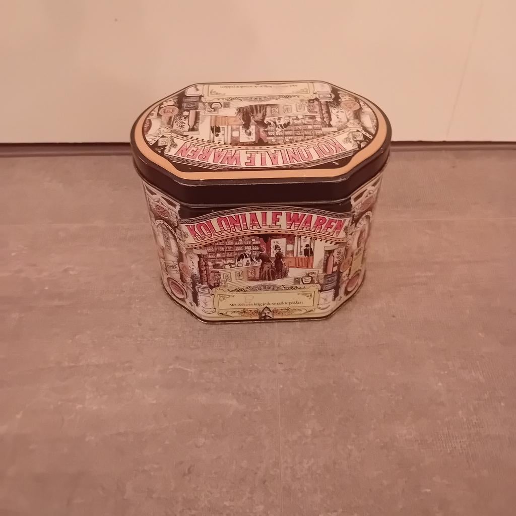 Vintage blikken trommel 'Koloniale Waren', Ophalen of Verzenden