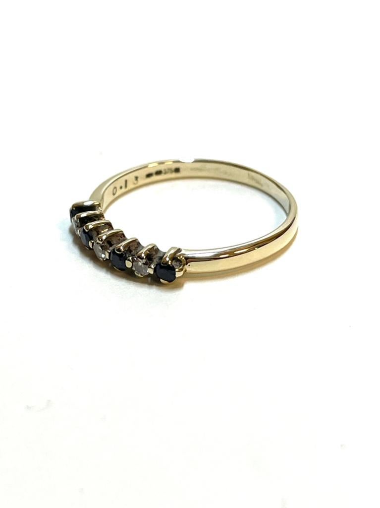 9k gouden ring met saffier en diamant, 18 tot 19, -, -, Ophalen of Verzenden