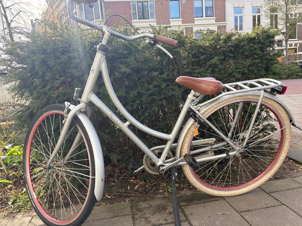 Schoolfiets meisje 28” grijs/metallic, Ophalen, Gebruikt, 26 inch of meer
