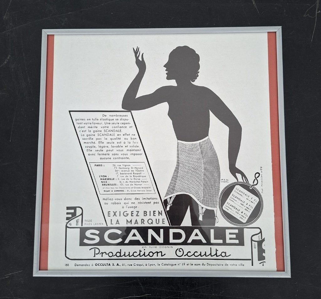 ingelijste Franse art deco advertentie Scandale lingerie, Ophalen of Verzenden