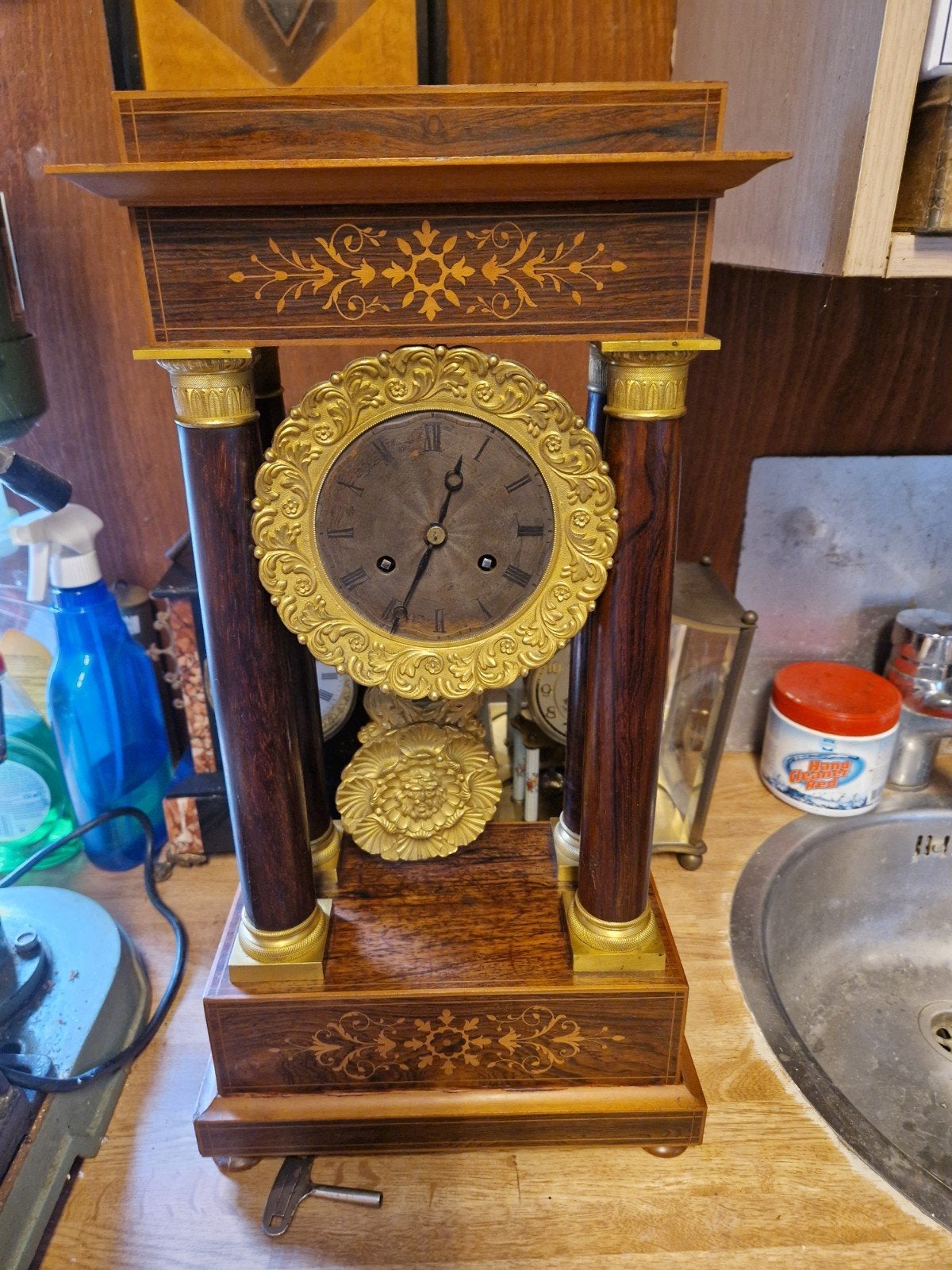 Antieke Kolompendule - 50cm hoog, 26,5cm voet, Ophalen of Verzenden