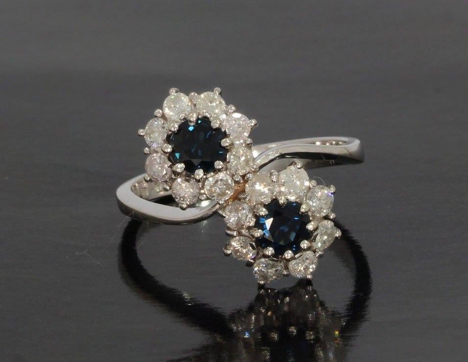Diamanten saffier 18k gouden bloem dames ring briljant luxe, Voordeelsieraden, Verzenden, Zo goed als nieuw, 17 tot 18