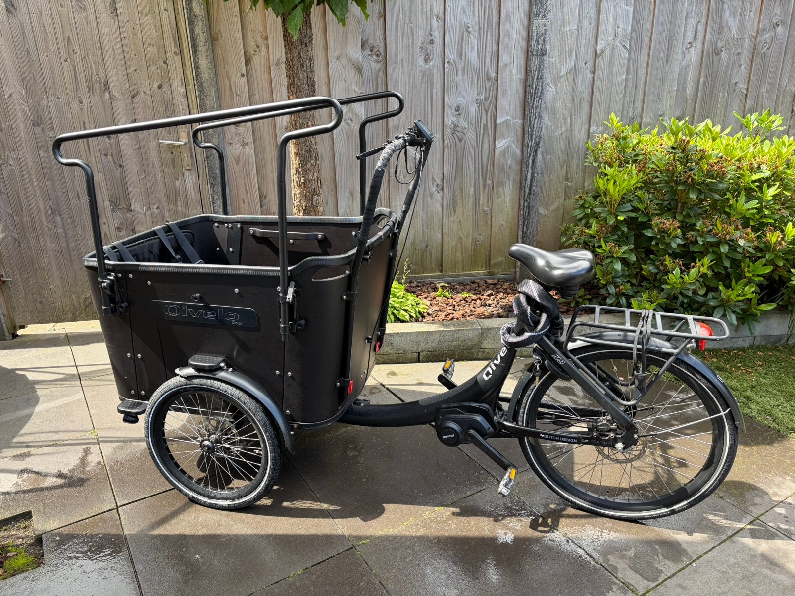 Qivelo N8 elektrische driewieler bakfiets - mat zwart, 4 kinderen of meer, Gebruikt, Huif, Ophalen