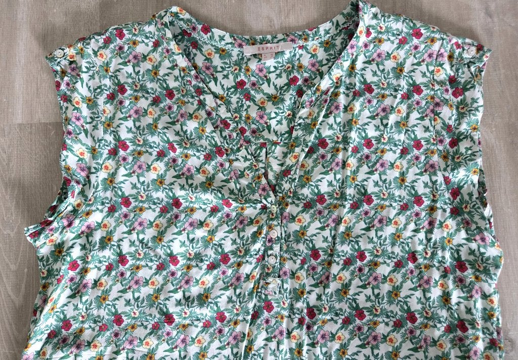 Esprit dames blouse met korte mouw en bloemmotief, maat 40, Ophalen of Verzenden, Nieuw, Maat 38/40 (M), Blauw
