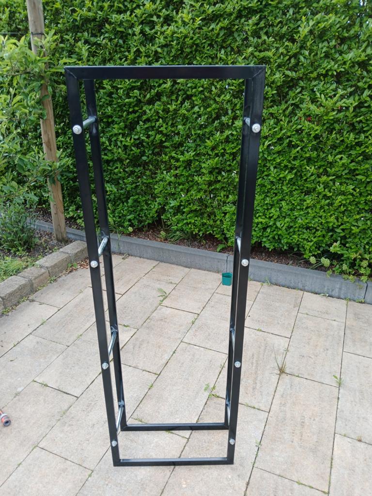 Zwart metalen brandhoutrek - H150xB50xD19cm, Ophalen, Zo goed als nieuw, Zwart, Metaal