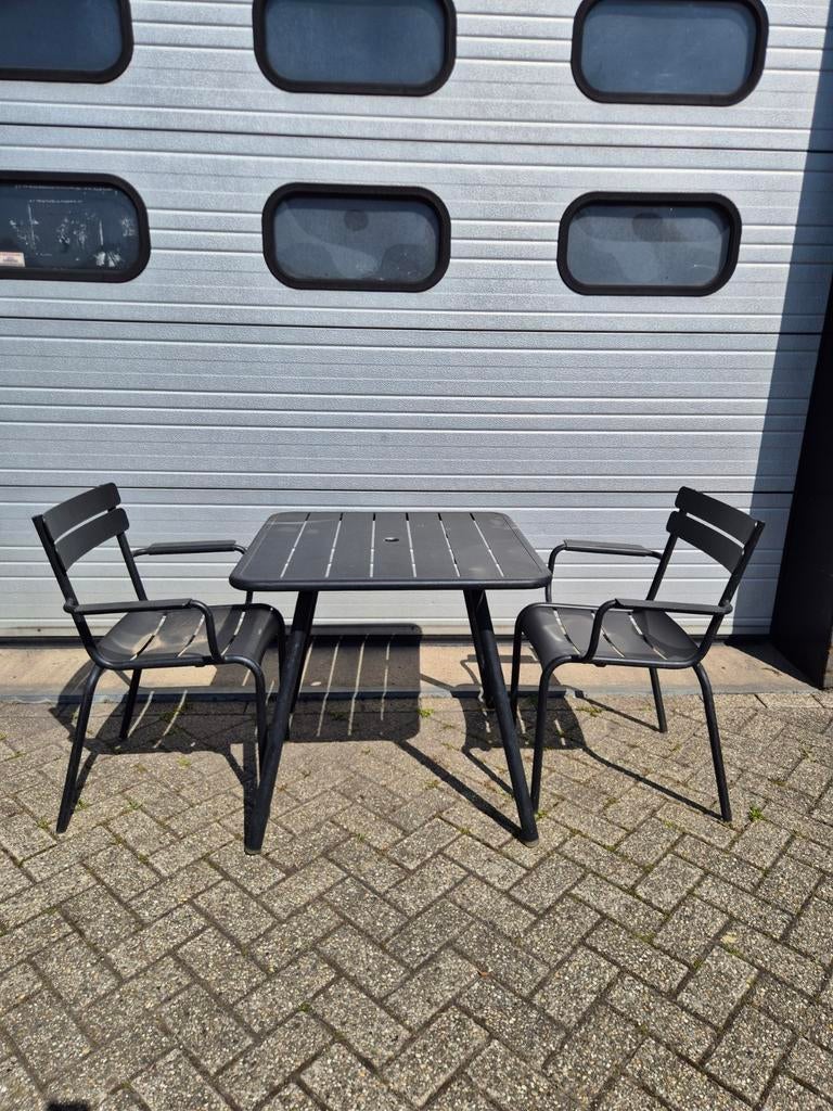20 sets fermob Luxembourg tafel +2armstoelen zwart Setprijs, Ophalen of Verzenden, Gebruikt