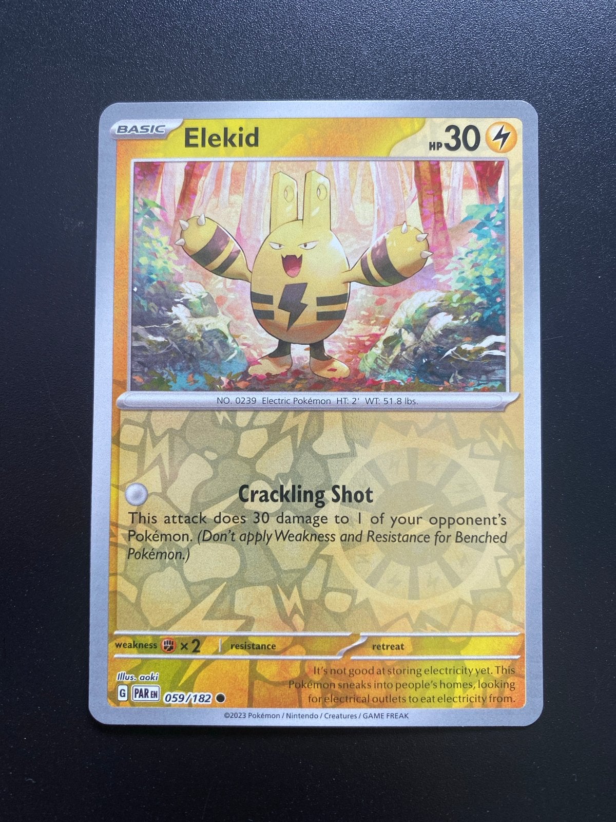 Elekid 059/182 Reverse Holo Pokémon Paradox Rift, Ophalen of Verzenden, Zo goed als nieuw, Losse kaart, Foil