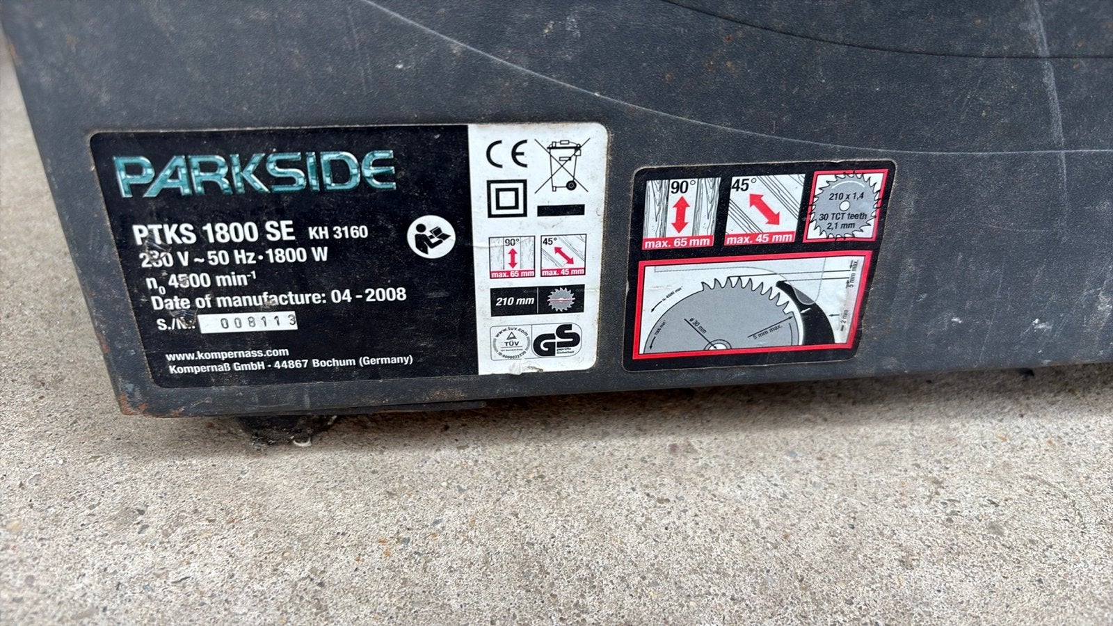 Parkside PTKS 1800 SE Tafelzaag, Doe-het-zelf en Verbouw, Gereedschap | Zaagmachines, Ophalen, Gebruikt, Cirkelzaag, 30 tot 70 mm