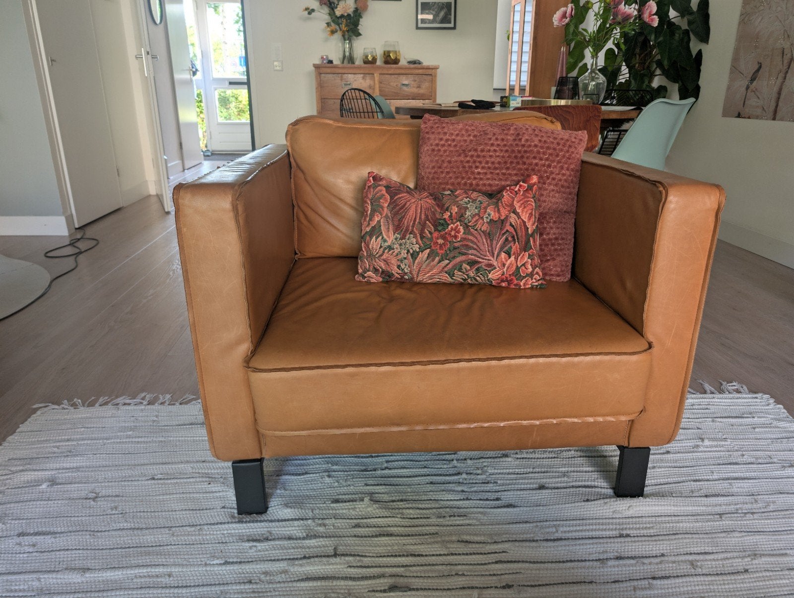 Gave loveseat van cognac leer 2x, Huis en Inrichting, Banken | Sofa's en Chaises Longues, Ophalen, Gebruikt, Tweepersoons, Minder dan 150 cm