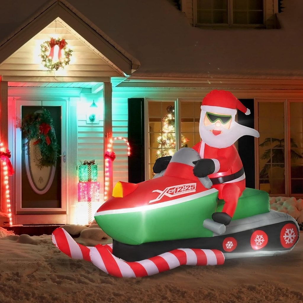 Enorme LED-Kerstman Met LED-Sneeuwscooter Autom. Opblaasbaar, Ophalen of Verzenden, Nieuw