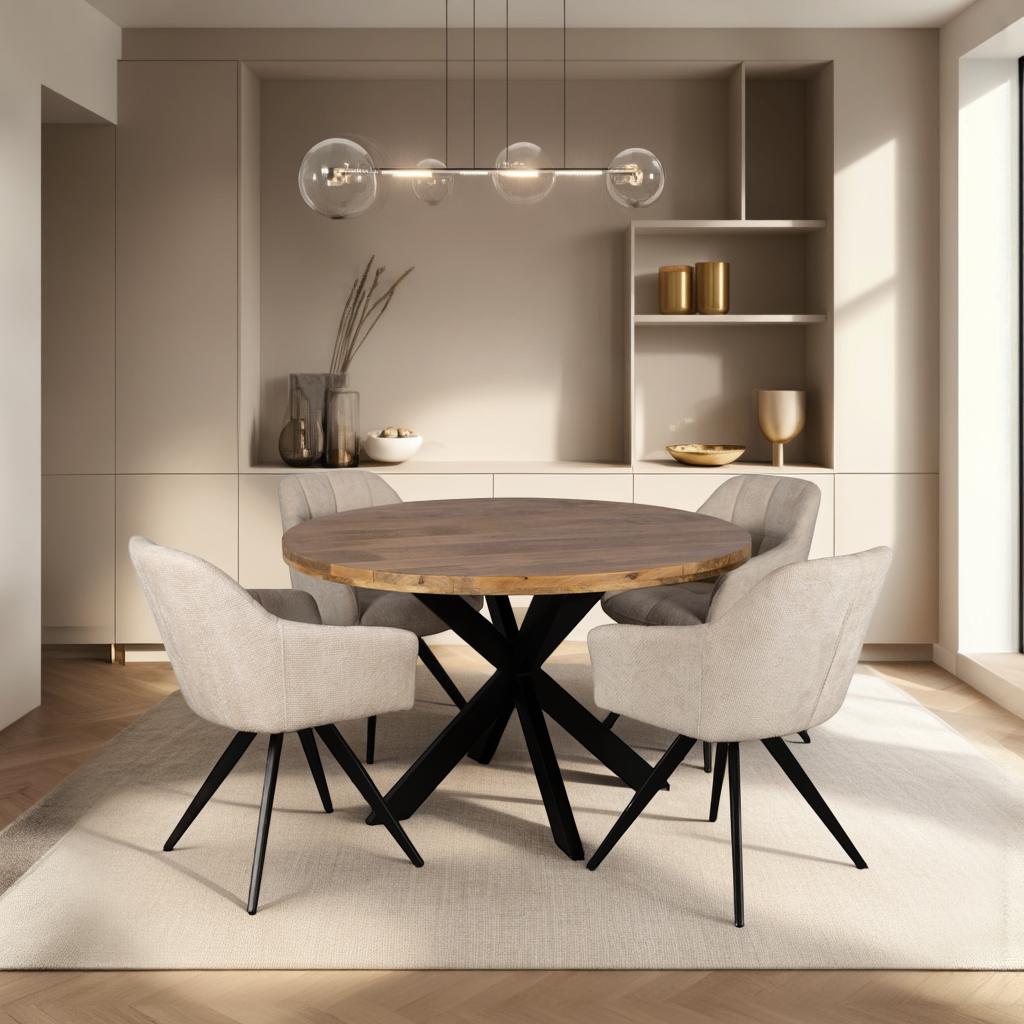 Ronde eettafel - 120 cm - Naturel - Mangohout, Overige materialen, Rond, Nieuw, Ophalen of Verzenden