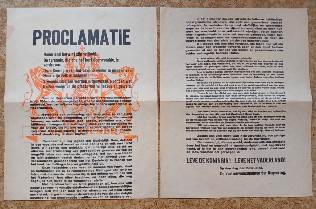 Proclamatie 5 mei 1945 Nederland herwint zijn vrijheid, Verzamelen, Militaria | Tweede Wereldoorlog, Verzenden, Overige soorten