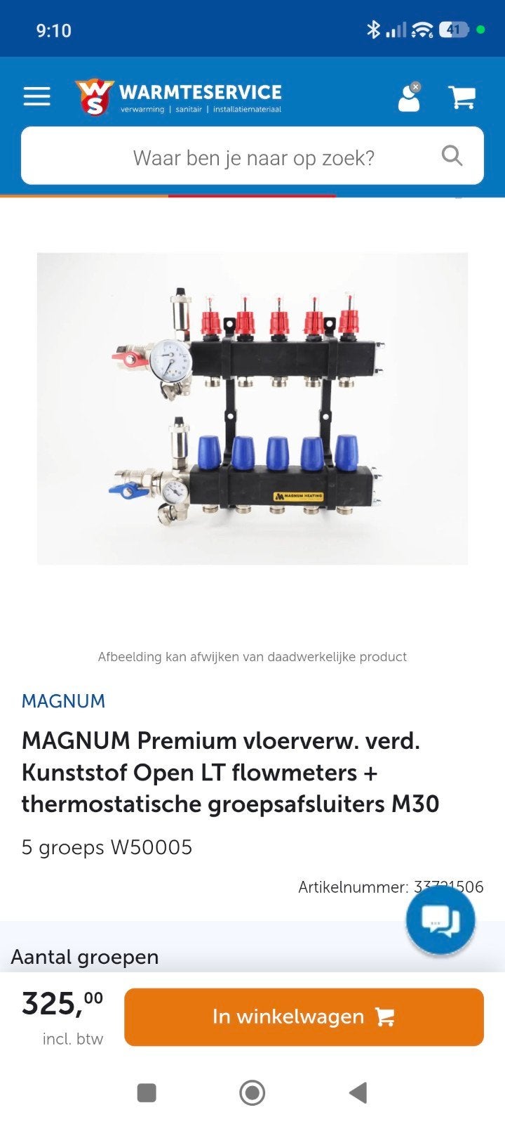 vloerverwarming verdeler "magnum" 5 groeps, Ophalen