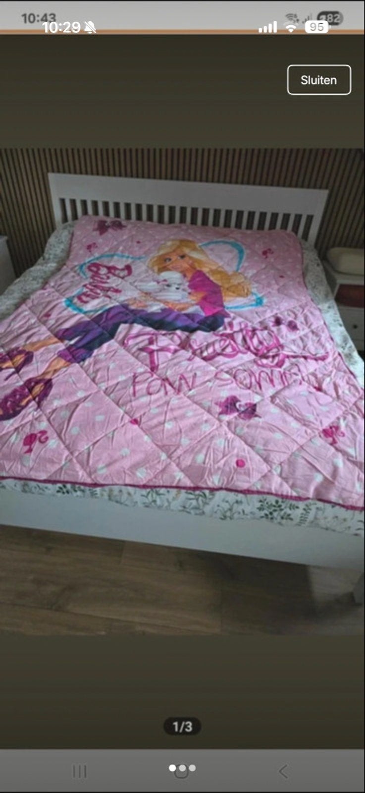 Barbie Dekbed/beddengoed - Roze met Barbie print 200x140cm, Gebruikt, Overige merken, Meisje, Ophalen of Verzenden