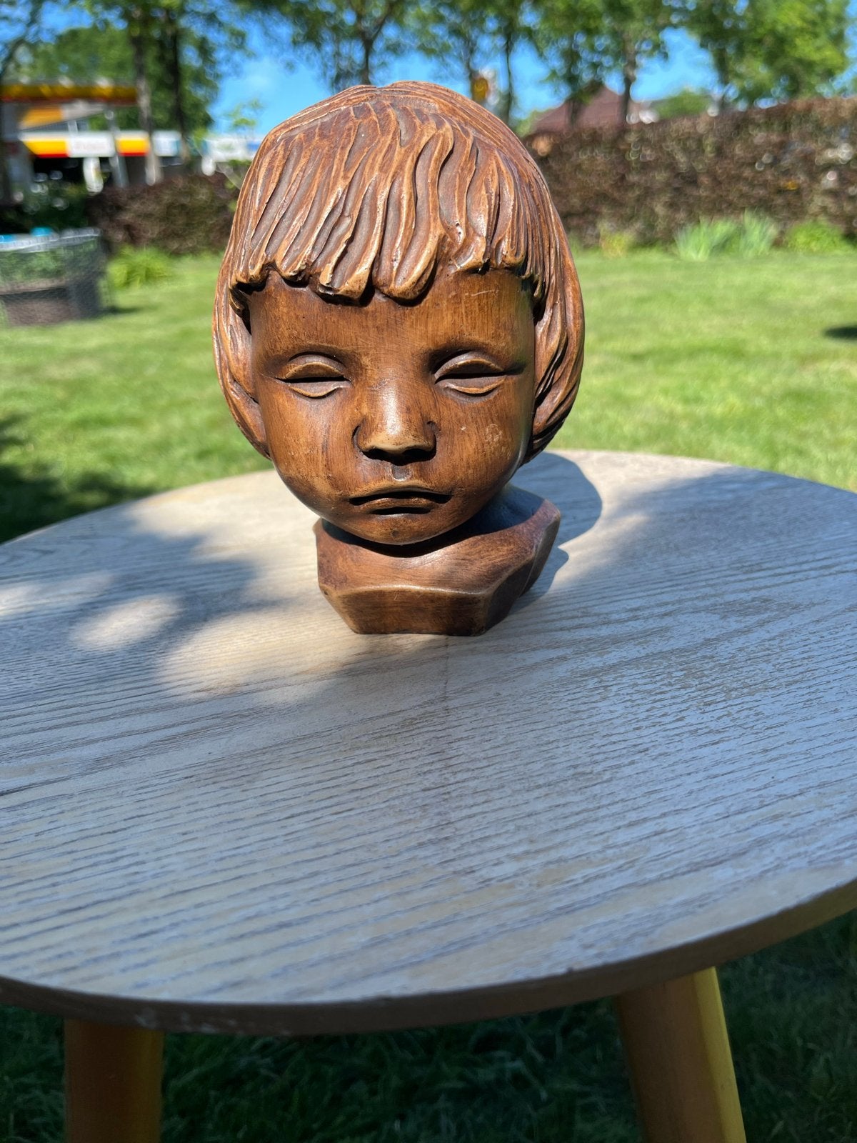 Vintage kinderhoofd buste - Inscriptie 241AP, Antiek en Kunst, Kunst | Beelden en Houtsnijwerken, Buste, Hout, Overige onderwerpen